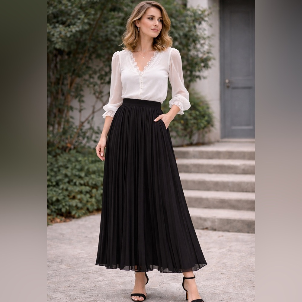 Alexia Admor Mesia Mídi Black Pleated Ladies Skirt NWT sz 12